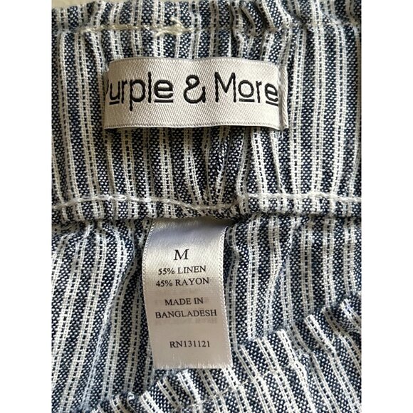 Purple & More Striped Linen Blend Elastic Waist Cropped Pants With Pockets Med - Picture 3 of 7